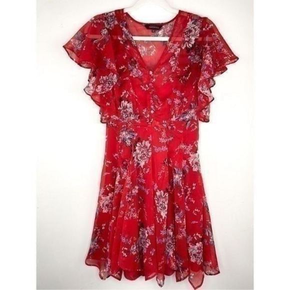 Anthropologie Ranna Gill Keira Red Floral‎ Dress Size XS - Picture 3 of 12